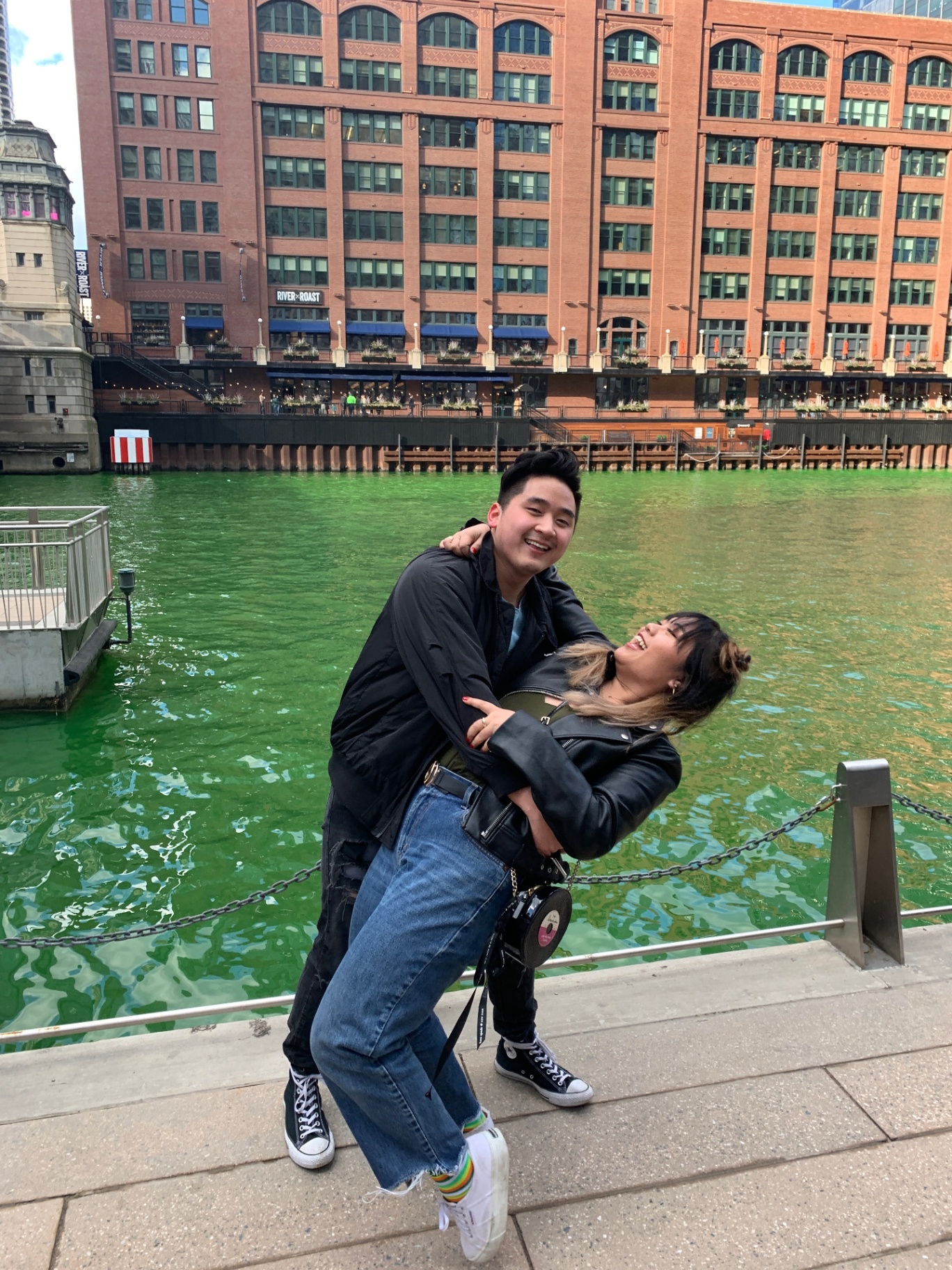 Partying on Chicago riverwalk